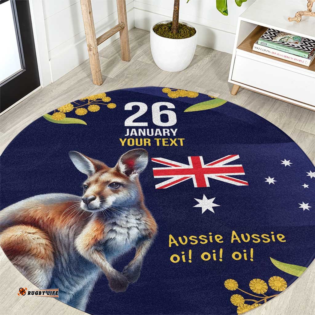 Blue Kangaroo and Golden Wattle Personalised Round Carpet Happy Australia Day 6 January LT9