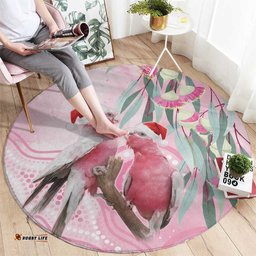 Australia Funny Pink Galah Christmas Round Carpet Aboriginal Eucalyptus Blossoms Watercolor LT14