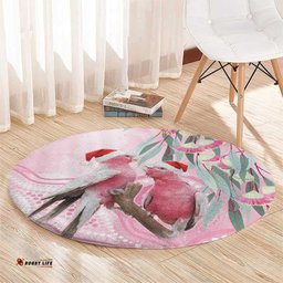 Australia Funny Pink Galah Christmas Round Carpet Aboriginal Eucalyptus Blossoms Watercolor LT14