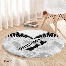 Custom New Zealand Silver Fern Football Round Carpet Go Aotearoa Grunge White LT14