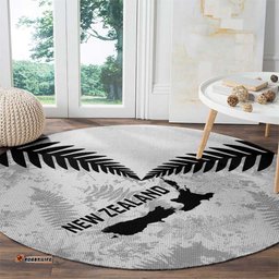 Custom New Zealand Silver Fern Football Round Carpet Go Aotearoa Grunge White LT14
