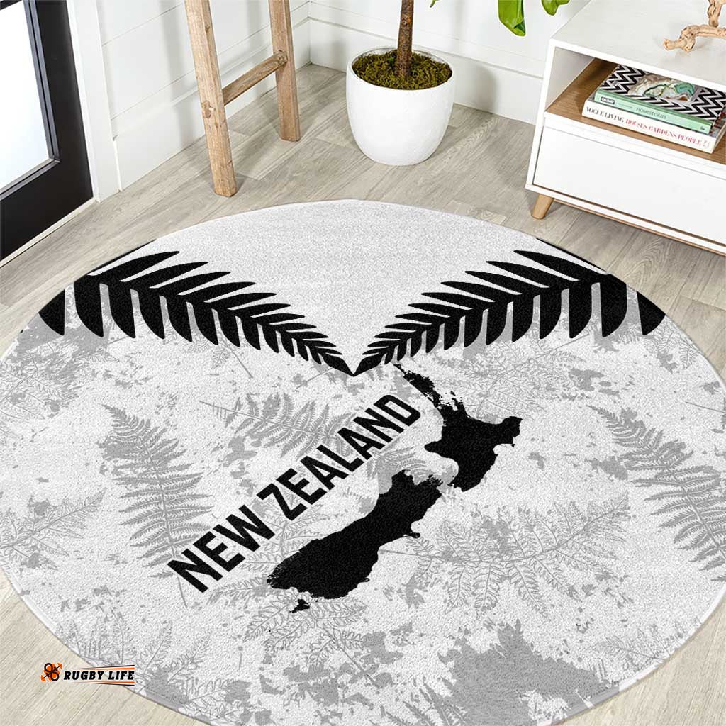 Custom New Zealand Silver Fern Football Round Carpet Go Aotearoa Grunge White LT14