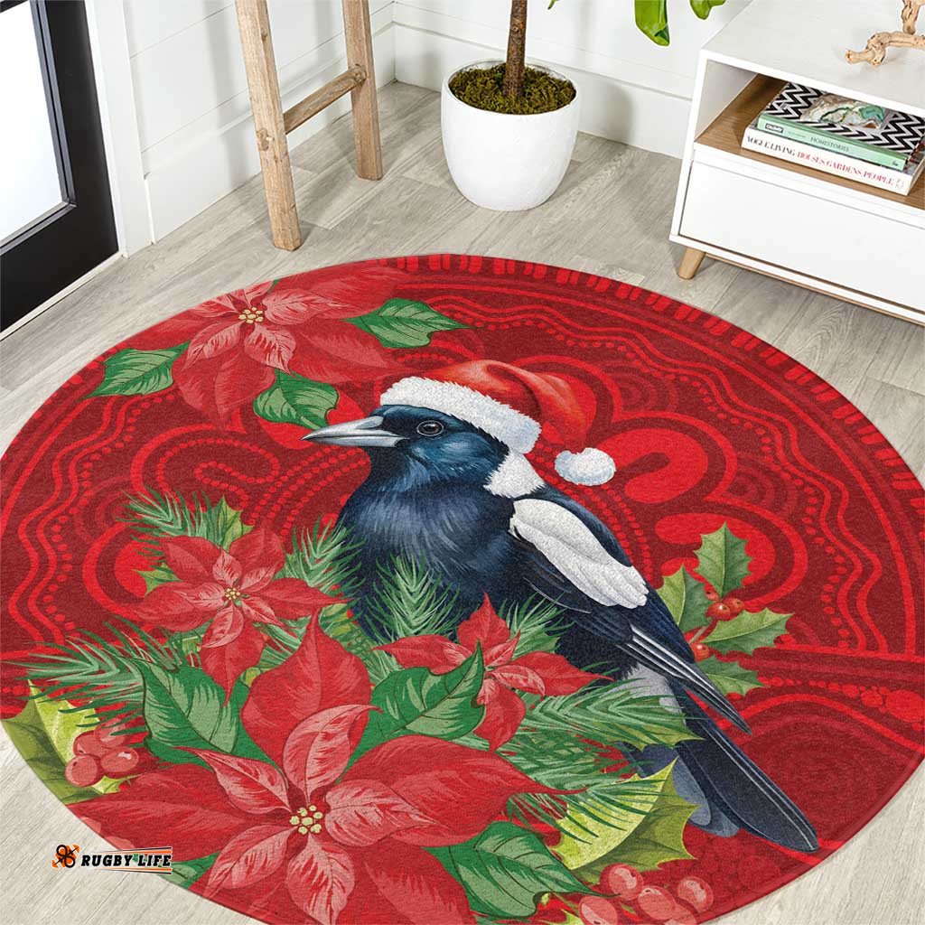 Australian Magpie Round Carpet Aboriginal Inspired Christmas LT9
