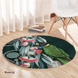 Australian Ringneck Parrot Round Carpet Barnardius Zonarius Eucalyptus Flowers Aboriginal Art LT14