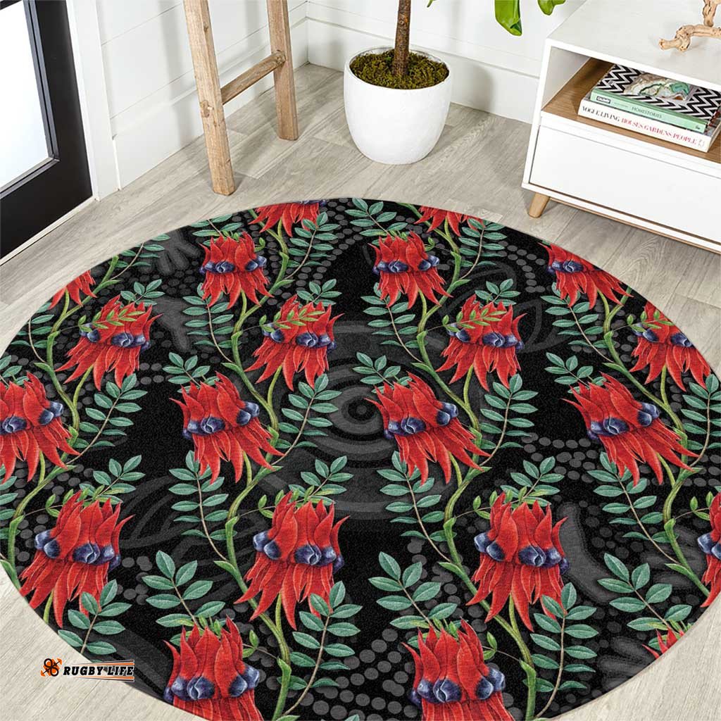 Australia Sturt's Desert Pea Round Carpet Aussie Native Flowers Indigenous Art LT14