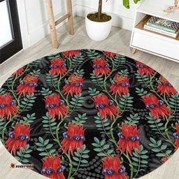 Australia Sturt's Desert Pea Round Carpet Aussie Native Flowers Indigenous Art LT14
