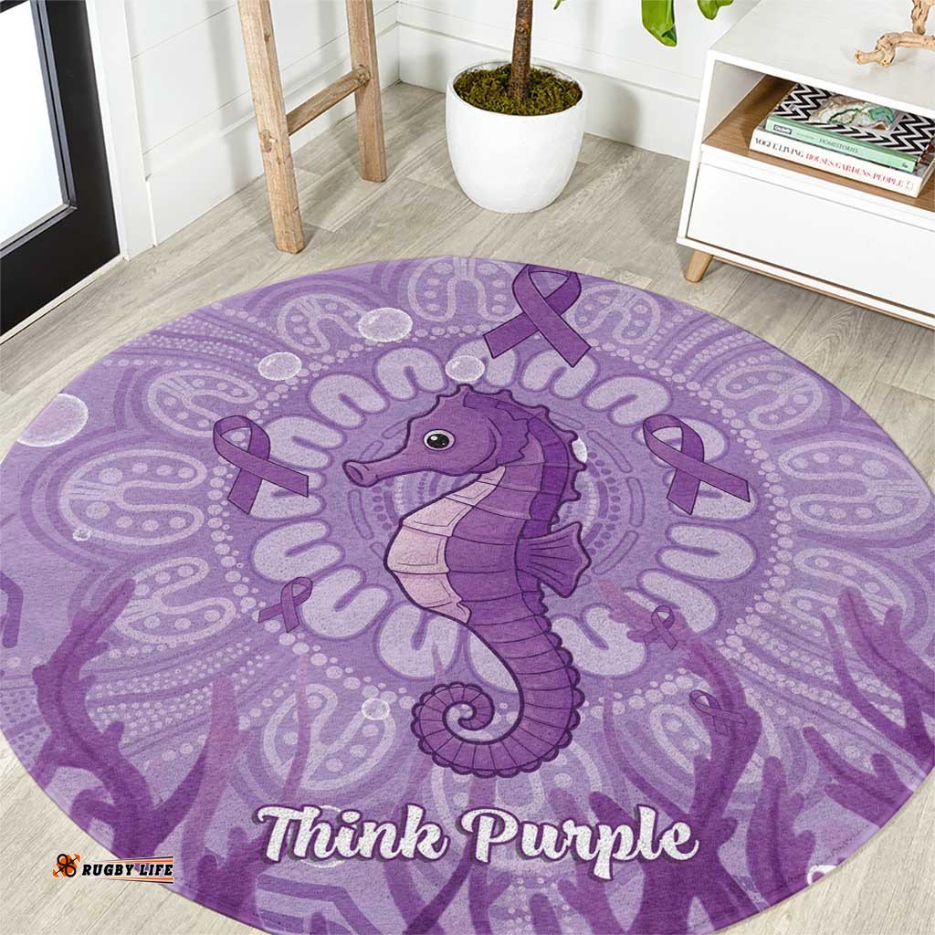 Australia Epilepsy Awareness Round Carpet Seahorse Think Purple Ribbon Aboriginal LT14