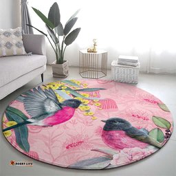 Birds and Floral Aussie Pink Robins Round Carpet Rosy Glow LT7