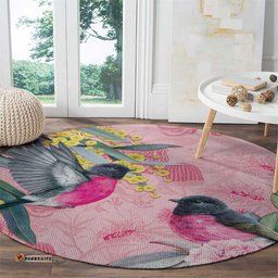 Birds and Floral Aussie Pink Robins Round Carpet Rosy Glow LT7