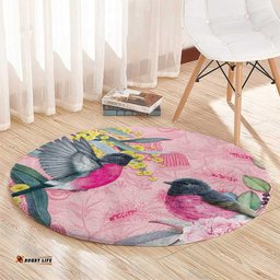 Birds and Floral Aussie Pink Robins Round Carpet Rosy Glow LT7