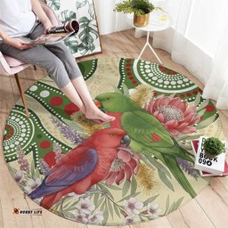 Australia Moluccan Eclectus Round Carpet Australian Native Flowers Indigenous Art LT14