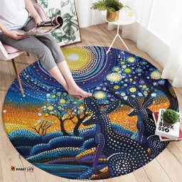 Australian Night Sky Landscape Round Carpet Aboriginal Dreamtime Story LT9