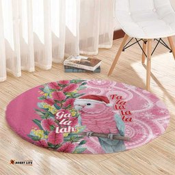 Australia Pink Galah Christmas Round Carpet Falalalala Galalah Bottlebrush Aboriginal Art LT14