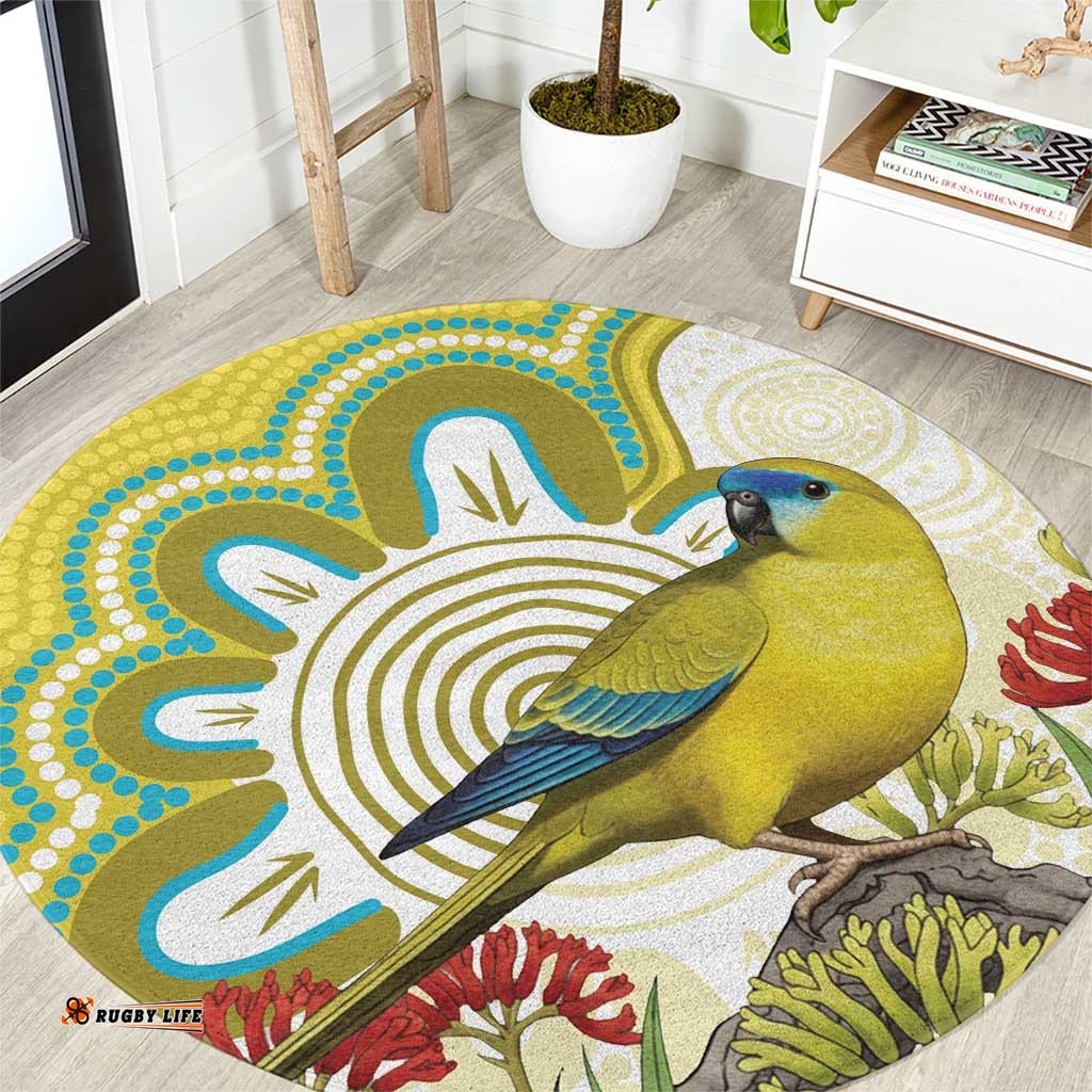 Australia Rock Parrot Round Carpet Kangaroo Paws Indigenous Art LT14
