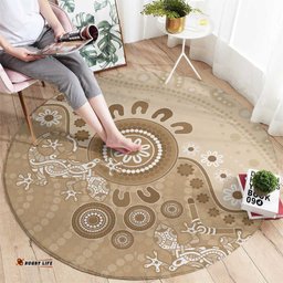 Beige Lizards Australia Round Carpet Boomerang Indigenous Art LT14