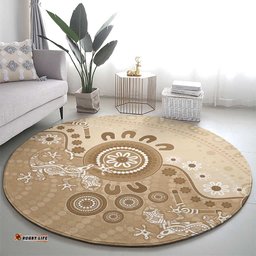 Beige Lizards Australia Round Carpet Boomerang Indigenous Art LT14