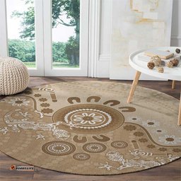 Beige Lizards Australia Round Carpet Boomerang Indigenous Art LT14
