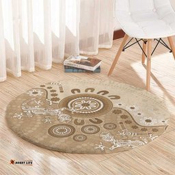 Beige Lizards Australia Round Carpet Boomerang Indigenous Art LT14