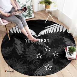 Custom New Zealand Silver Fern Football Round Carpet Go Aotearoa Grunge Black LT14