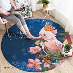 Australia Christmas Pink Cockatoo with Banksia Round Carpet Snowy Blue LT7