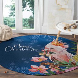 Australia Christmas Pink Cockatoo with Banksia Round Carpet Snowy Blue LT7