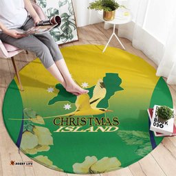 Australia Christmas Island Round Carpet Golden Bosun Abutilon listeri With Map LT14