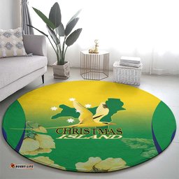 Australia Christmas Island Round Carpet Golden Bosun Abutilon listeri With Map LT14
