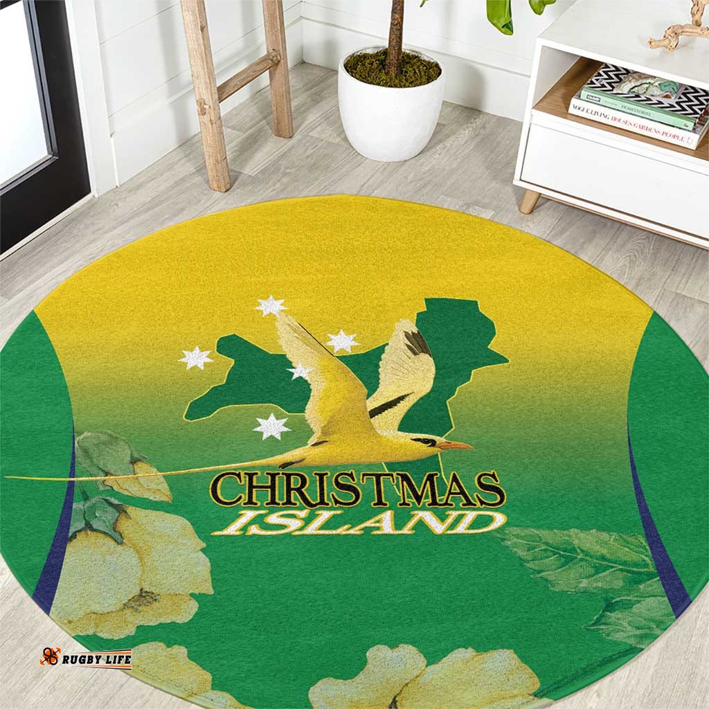 Australia Christmas Island Round Carpet Golden Bosun Abutilon listeri With Map LT14