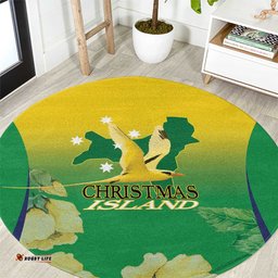 Australia Christmas Island Round Carpet Golden Bosun Abutilon listeri With Map LT14