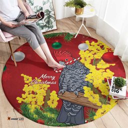 Australia Gang-gang Cockatoo Christmas Round Carpet Callocephalon Fimbriatum Golden Wattle Red LT14