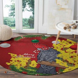 Australia Gang-gang Cockatoo Christmas Round Carpet Callocephalon Fimbriatum Golden Wattle Red LT14