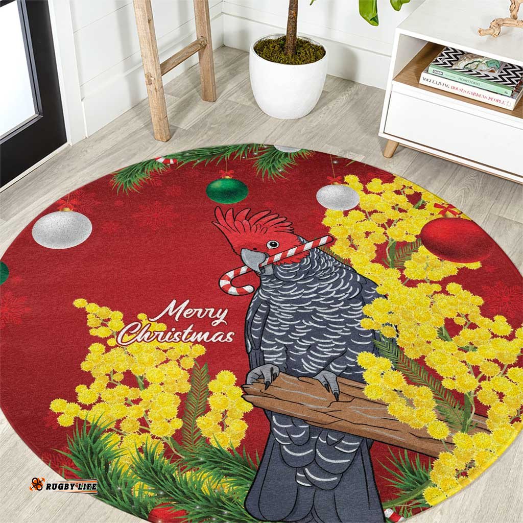 Australia Gang-gang Cockatoo Christmas Round Carpet Callocephalon Fimbriatum Golden Wattle Red LT14