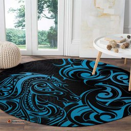 Blue Aoteara Horse Racing Round Carpet NZ Maori Pattern LT14