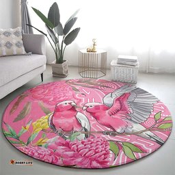 Australia Pink Galah Round Carpet Rose-breasted Cockatoo Waratah Indigenous Art LT14