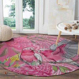 Australia Pink Galah Round Carpet Rose-breasted Cockatoo Waratah Indigenous Art LT14