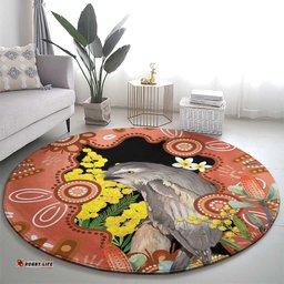 Australia Tawny Frogmouth Round Carpet Golden Wattle Banksia Aboriginal Art LT14