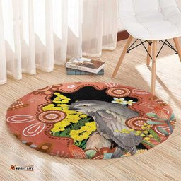 Australia Tawny Frogmouth Round Carpet Golden Wattle Banksia Aboriginal Art LT14
