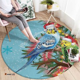 Blue Budgies on Callistemon Round Carpet Merry Christmas Aussie LT7