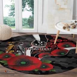 Collingwood Magpies ANZAC Personalised Round Carpet Lest We Forget Poppy Camo LT9
