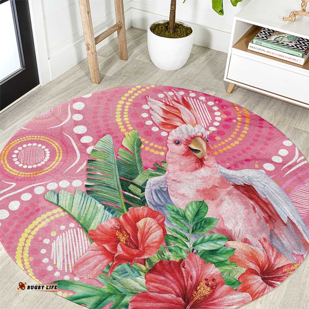 Breast Cancer Pink Cockatoo Round Carpet Australia Indigenous Watercolor Glaze LT7