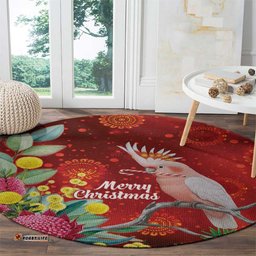 Australia Pink Cockatoo Christmas Round Carpet Aussie Native Flowers Merry Xmas - Red LT14