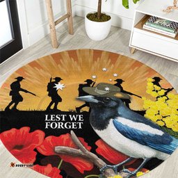Australia Magpie ANZAC Day Round Carpet Rising Sun 25th April Poppy Golden Wattle LT14
