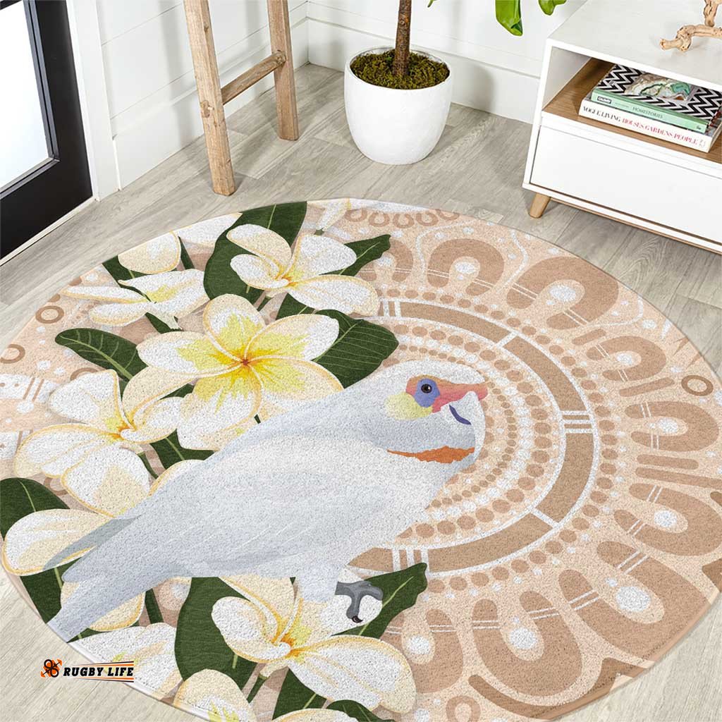 Australia Long-billed Corella Round Carpet Cacatua Tenuirostris Plumeria Aboriginal Art LT14