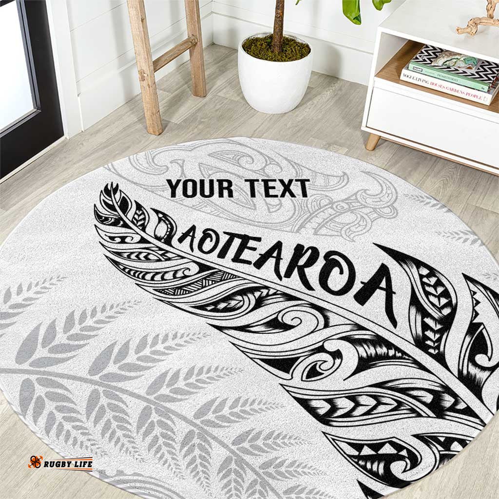 Aotearoa Personalized Lawn Bowls Maori Round Carpet New Zealand White Tribal Silver Fern LT7
