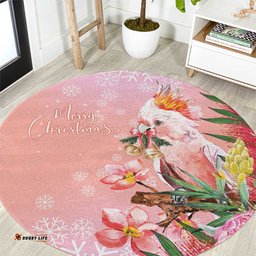 Australia Christmas Pink Cockatoo with Banksia Round Carpet Coral Pink LT7