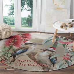 Australia Kookaburra Christmas Round Carpet Bottlebrush Eucalyptus Blossoms Watercolor LT14