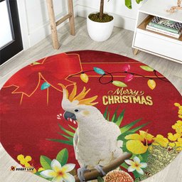 Australia Sulphur-crested Cockatoo Christmas Round Carpet Aussie Native Flowers Merry Xmas LT14