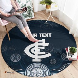 Custom Carlton Football Round Carpet Go Blues Aboriginal Art LT14