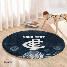 Custom Carlton Football Round Carpet Go Blues Aboriginal Art LT14