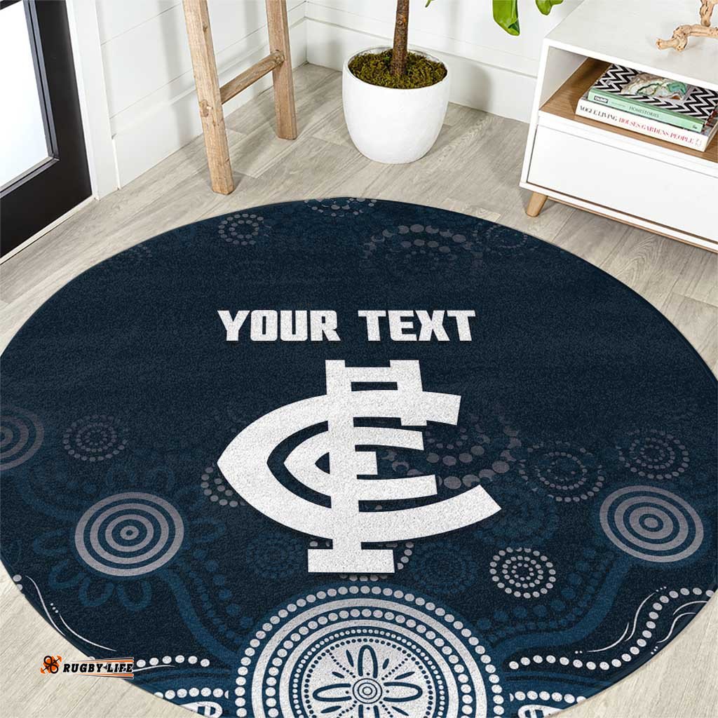Custom Carlton Football Round Carpet Go Blues Aboriginal Art LT14